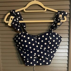 Say What? Navy and White Polka Dot Crop Top